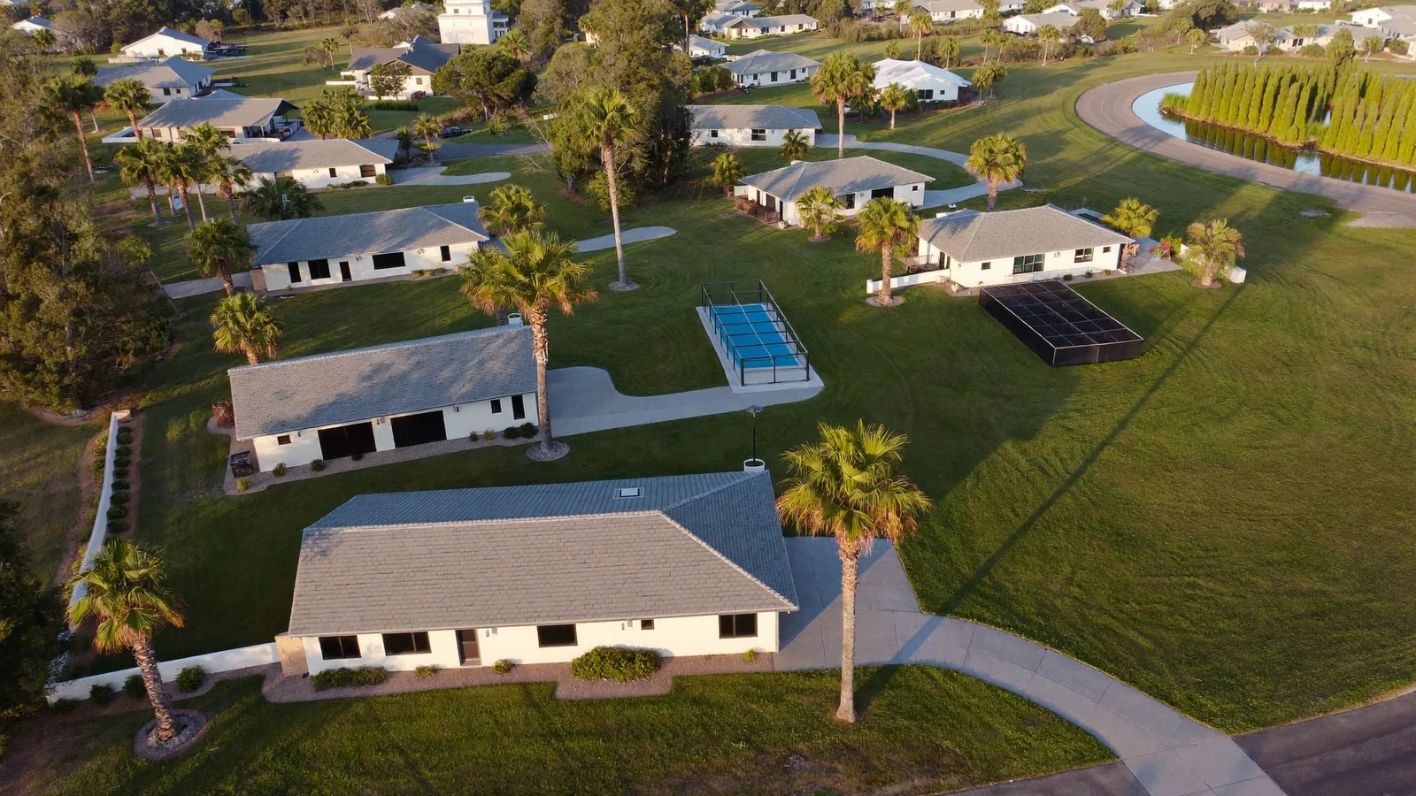Suburban street in Marion Oaks, Florida with houses of varying construction eras on one grid
